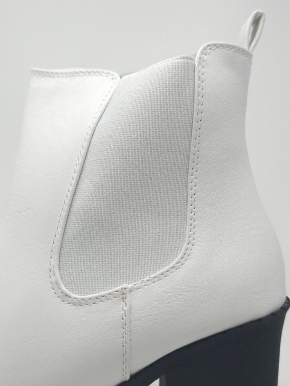White Chunky Heel Ankle Boots Chelsea Style Platform Minimalist Trendy - Picture 7 of 10